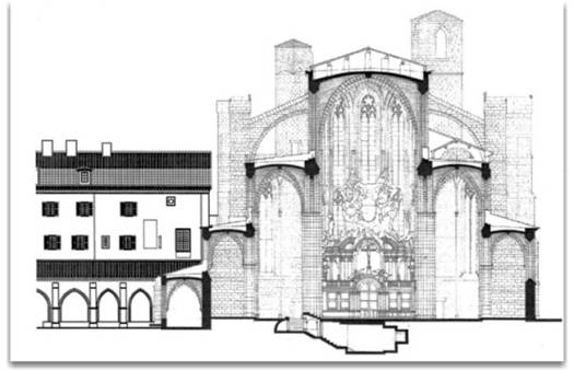 Original plan of the Basilica of St Mary Magdalene showing the location of the crypt