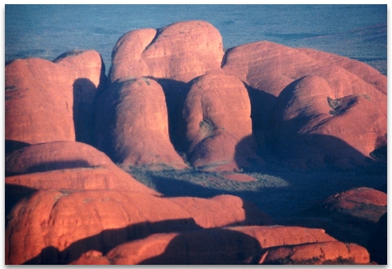 Photo of Kata Tjuta from the air, showing the many domes there